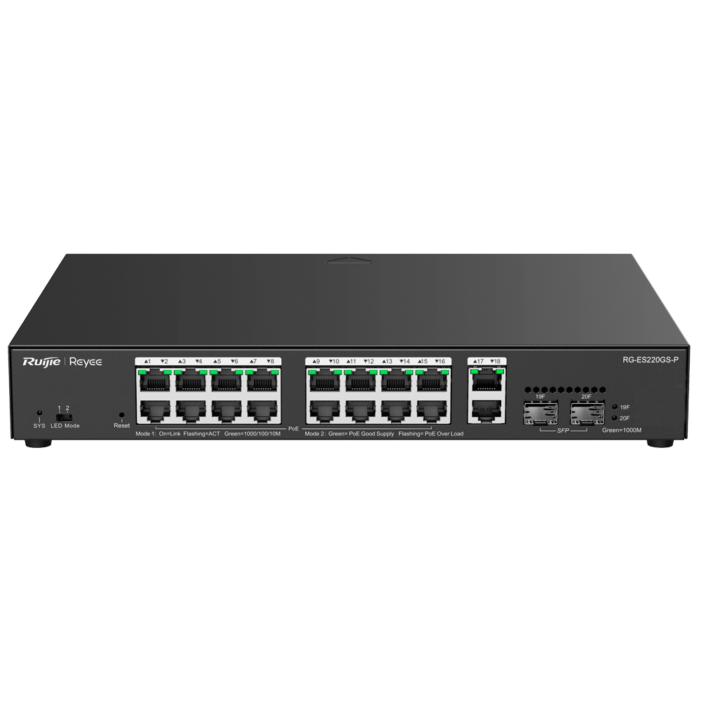 Smart PoE Switch, 16x PoE+, 2x SFP, 250W