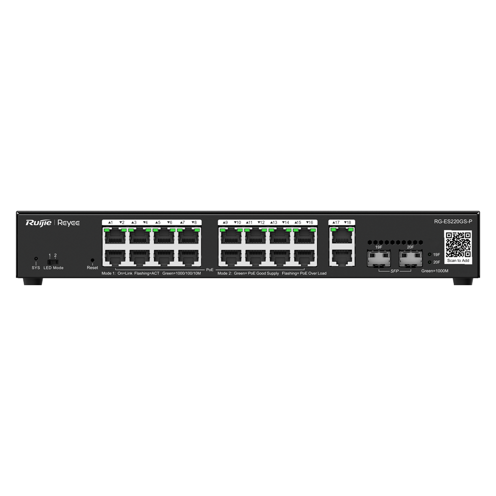 Smart PoE Switch, 16x PoE+, 2x SFP, 250W