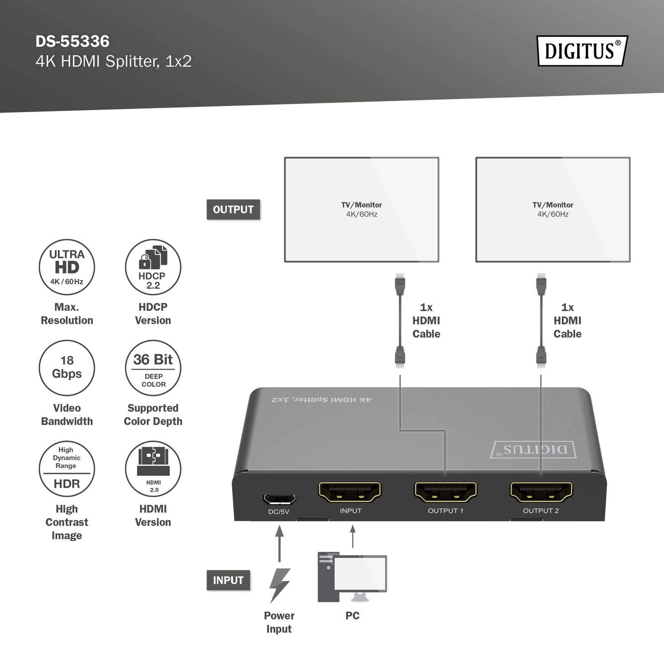 4K HDMI Splitter 1x2
