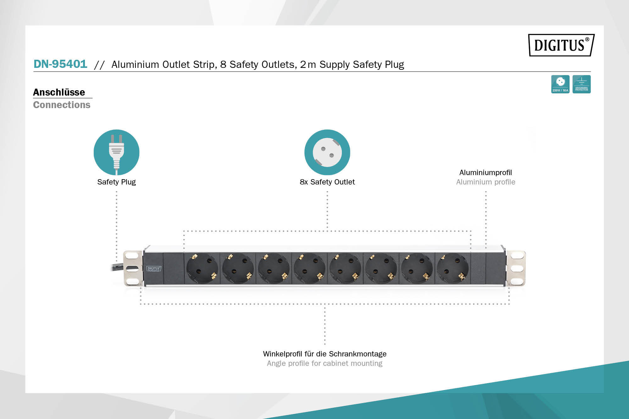 19" PDU, 8x Schuko, 16A