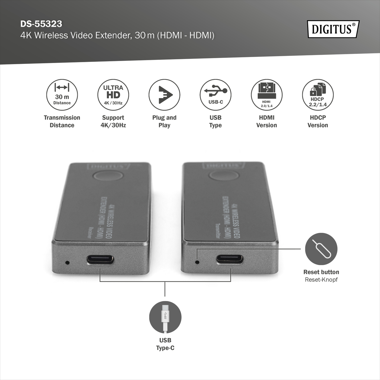 4K Wireless HDMI Extender Set, 30 m, HDMI auf HDMI