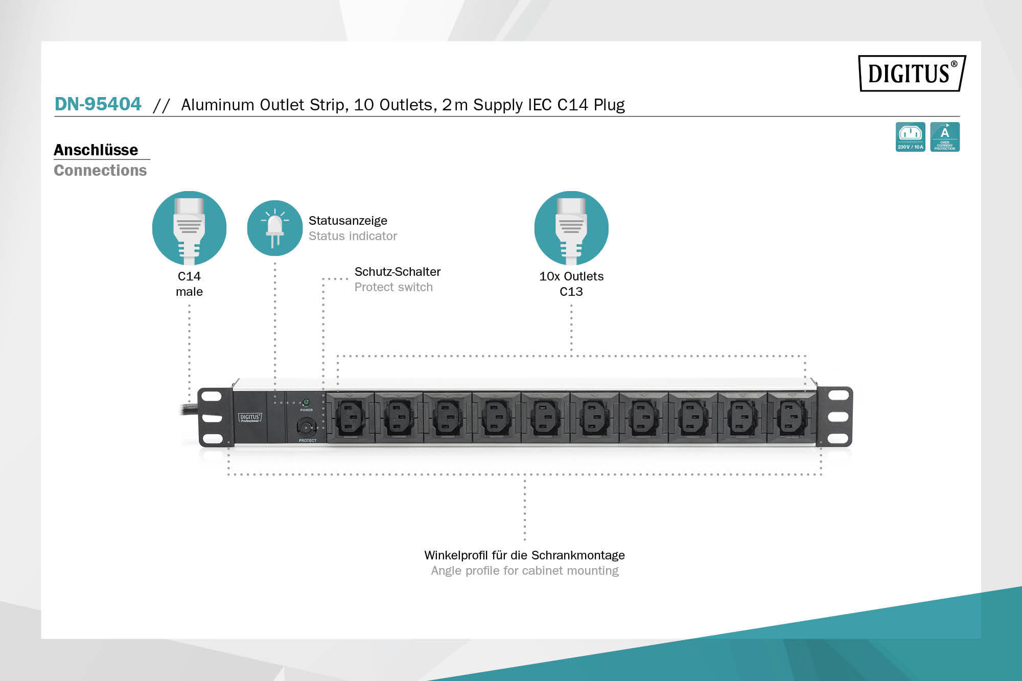 19" PDU, 10x C13, C14, 10A