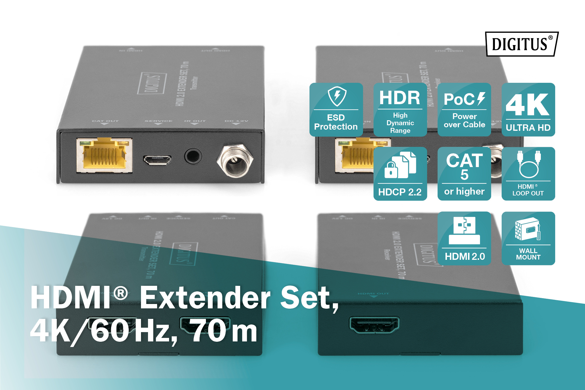 HDMI 2.0 Extender Set, 4K/60Hz, 70 m