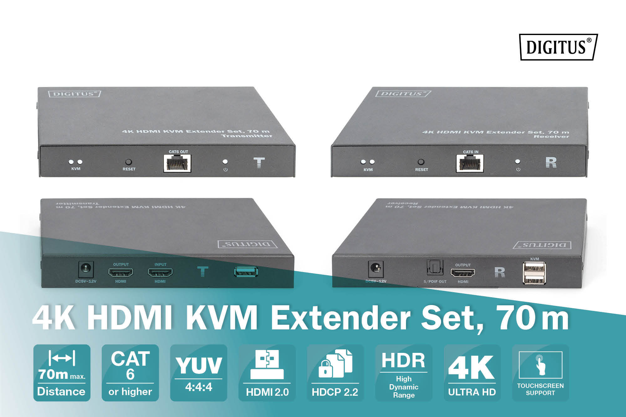 4K HDBaseT HDMI KVM Extender Set, 70m