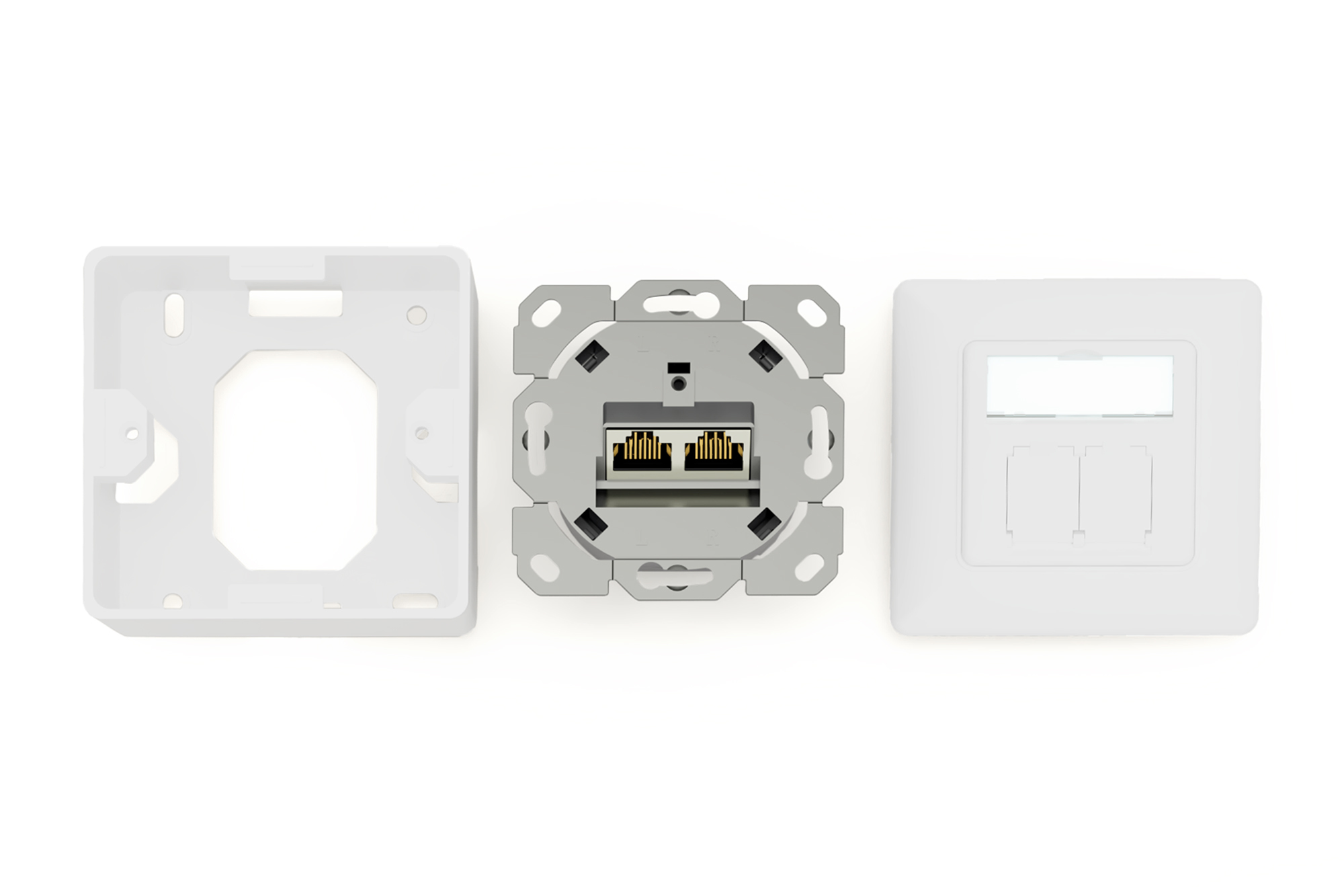 Cat.6A Netzwerkdose, 2x RJ45, UP, weiß