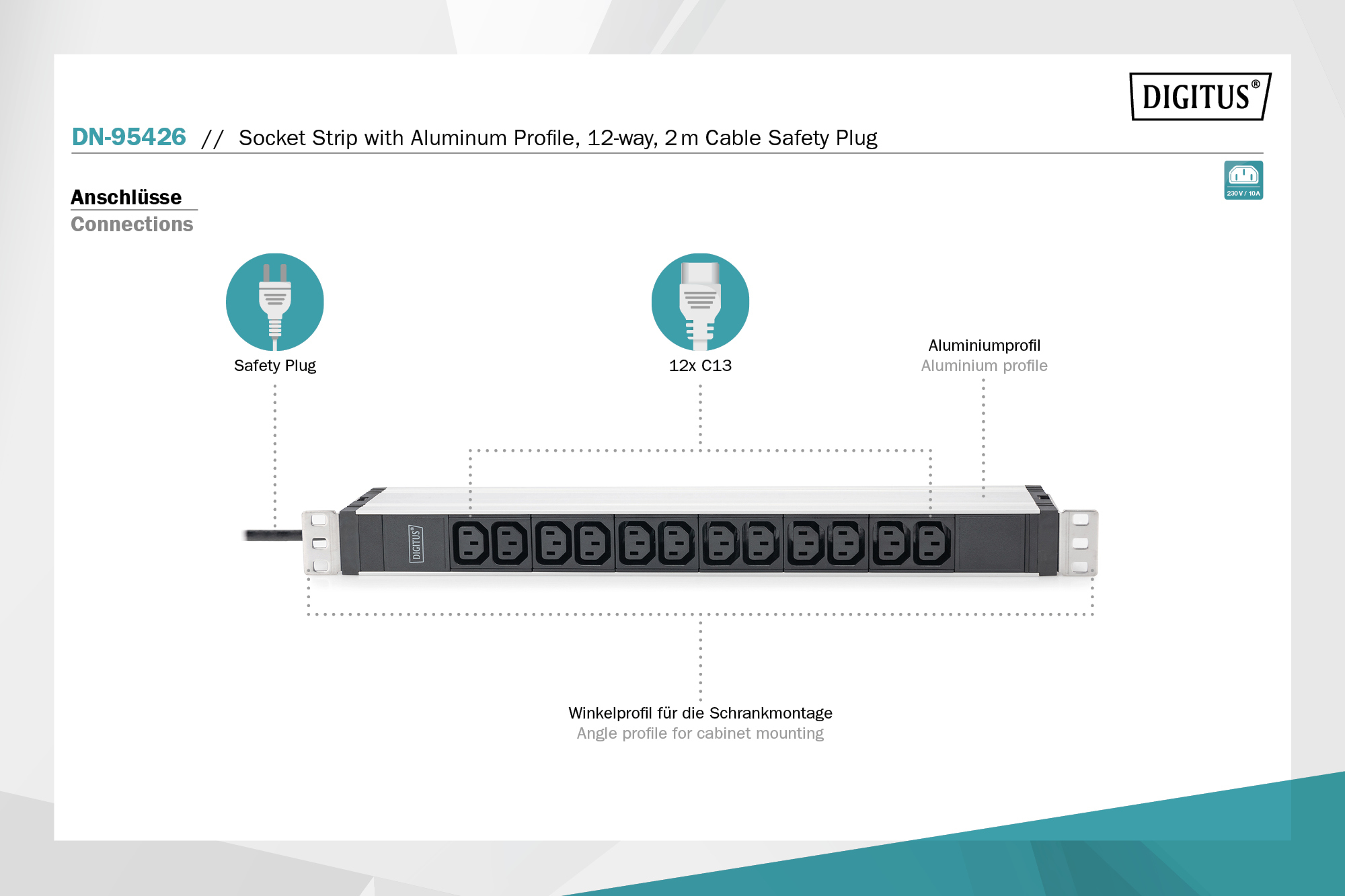 19" PDU, 12x C13, Schuko, 16A