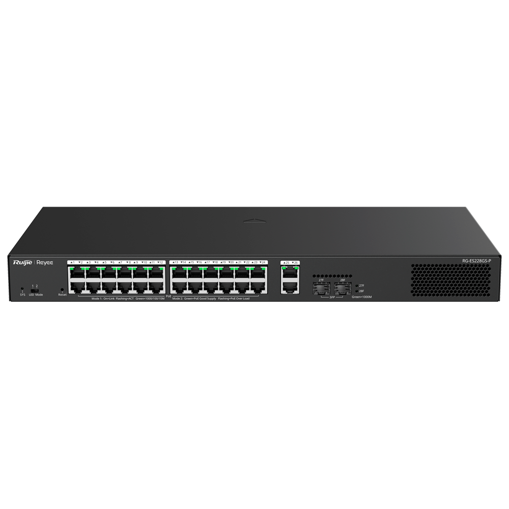 Smart PoE Switch, 24x PoE+, 2x SFP, 370W
