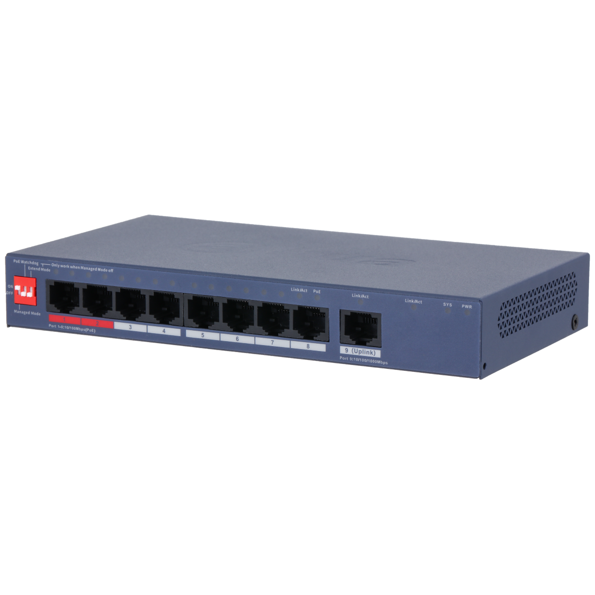 PoE-Switch, 9 Ports, 8 Ports PoE, 250 m
