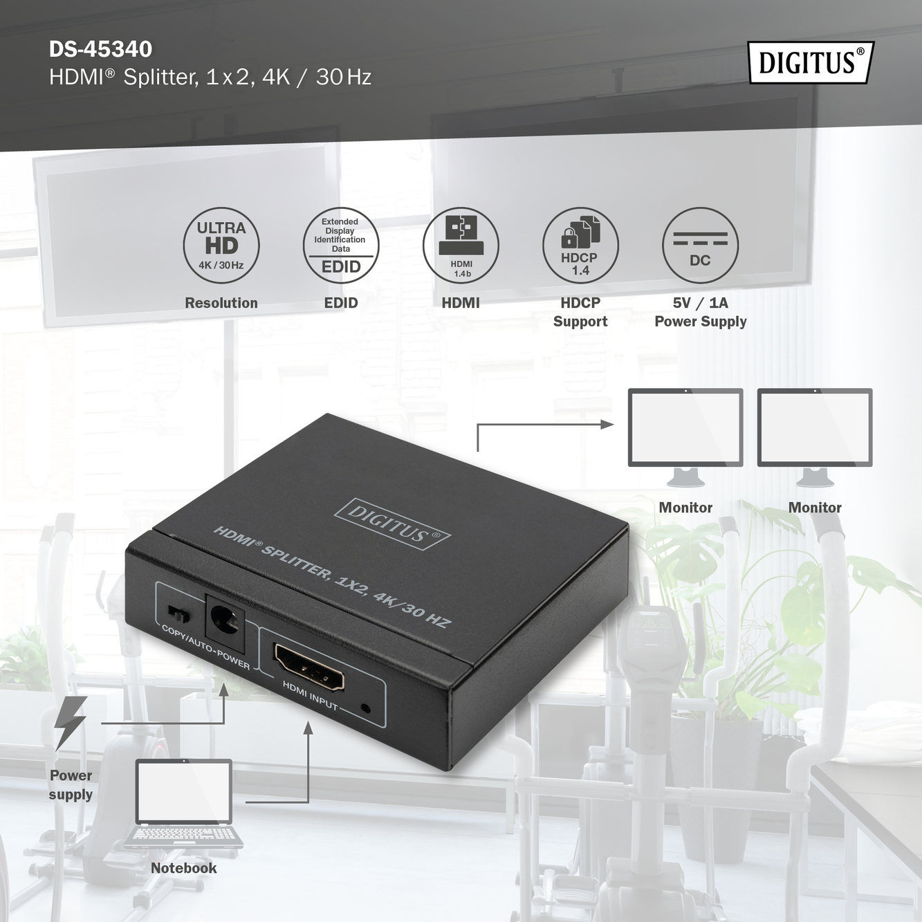 4K HDMI Splitter, 1x2, 30Hz