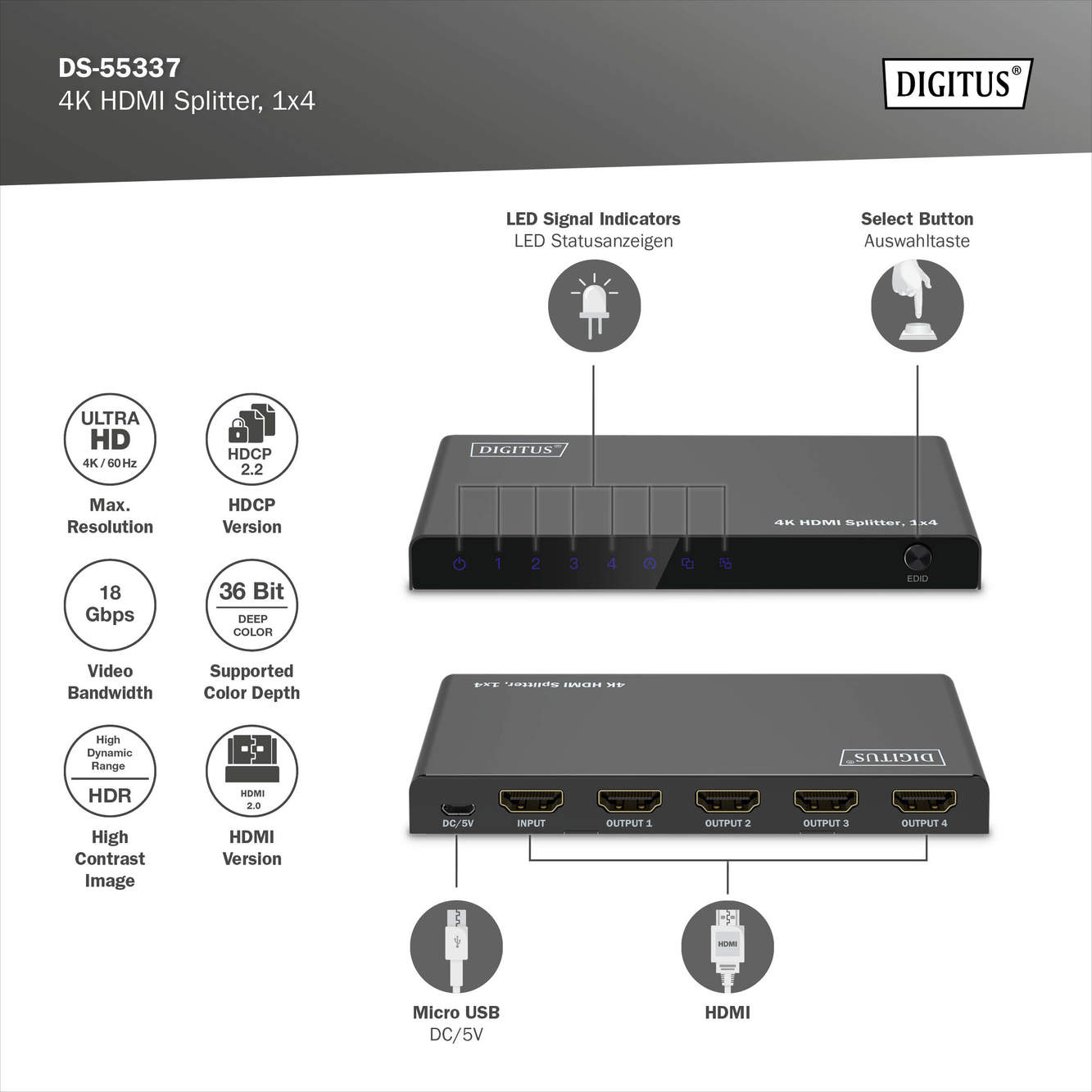 4K HDMI Splitter 1x4