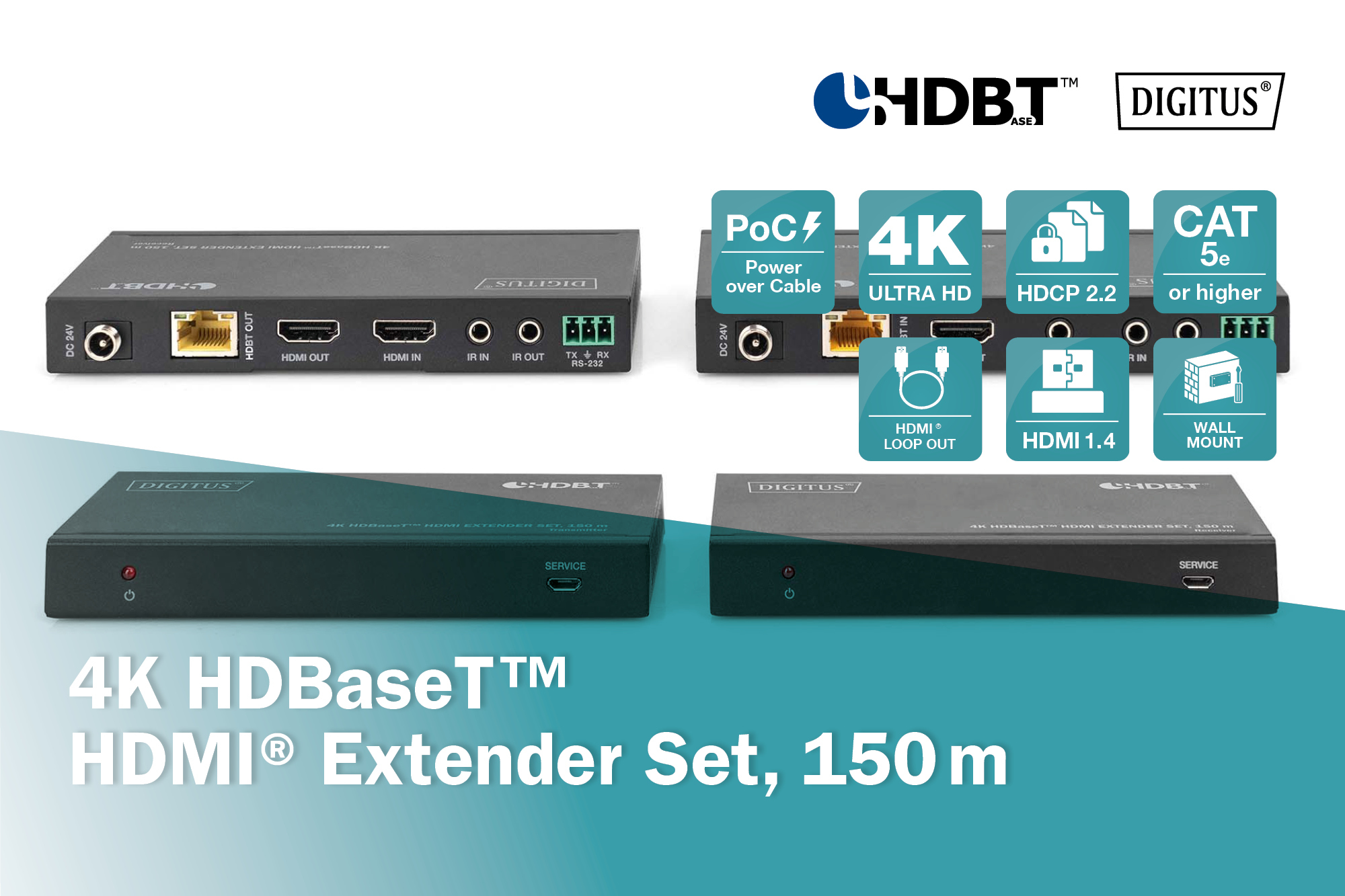 4K HDBaseT HDMI Extender Set, 150 m