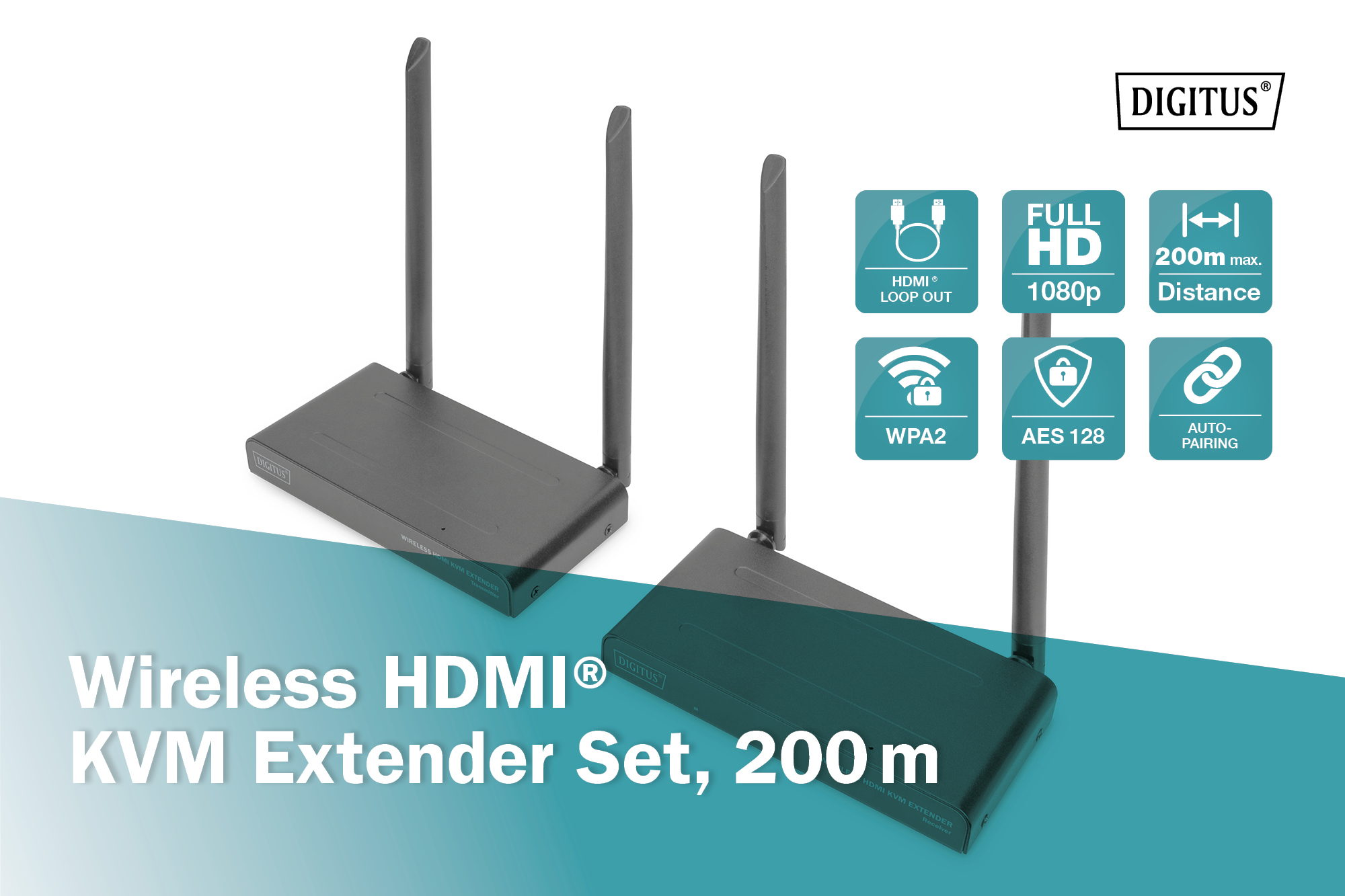 Wireless HDMI KVM Extender Set, 200 m