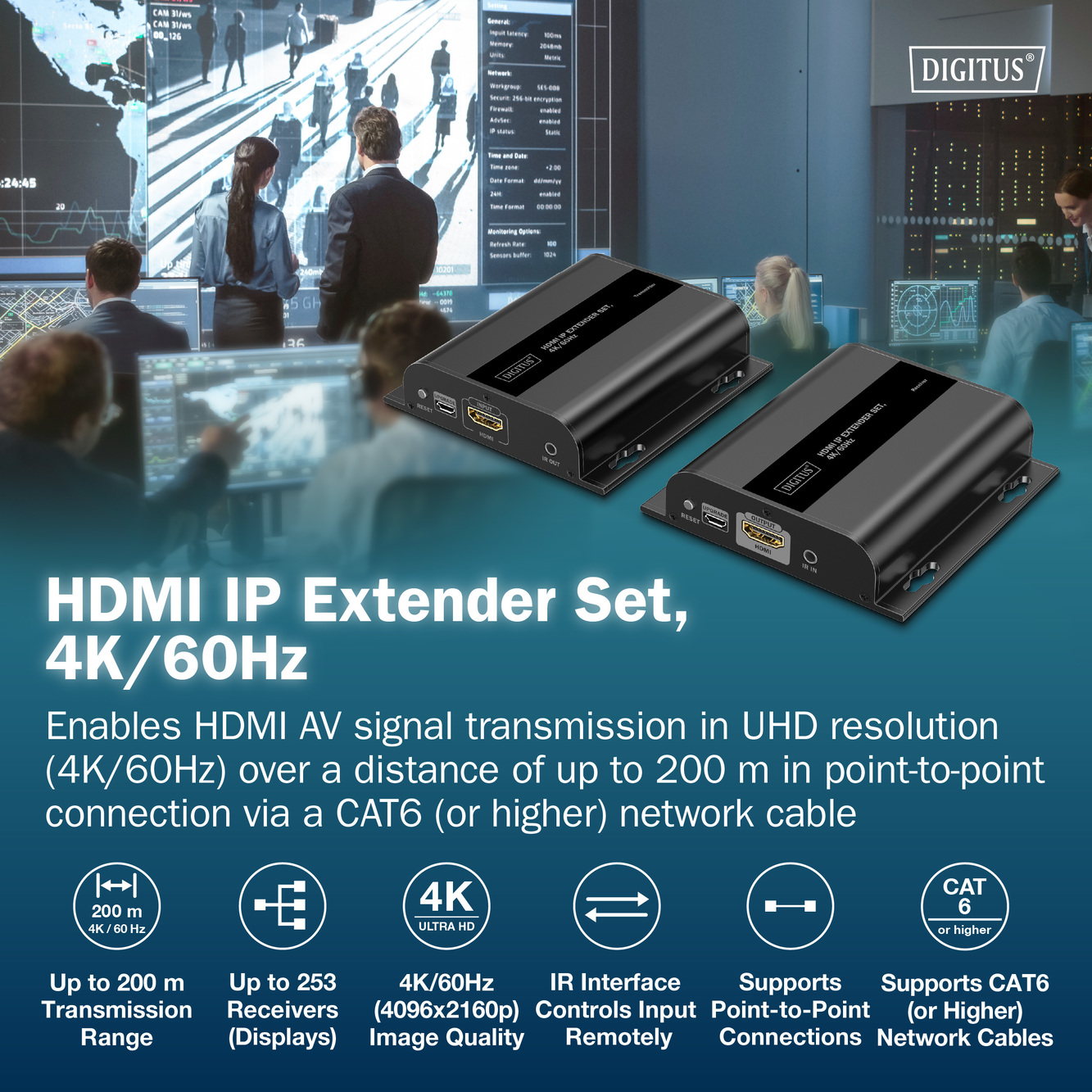 HDMI IP Extender Set, 4K/60Hz, 120/200 m