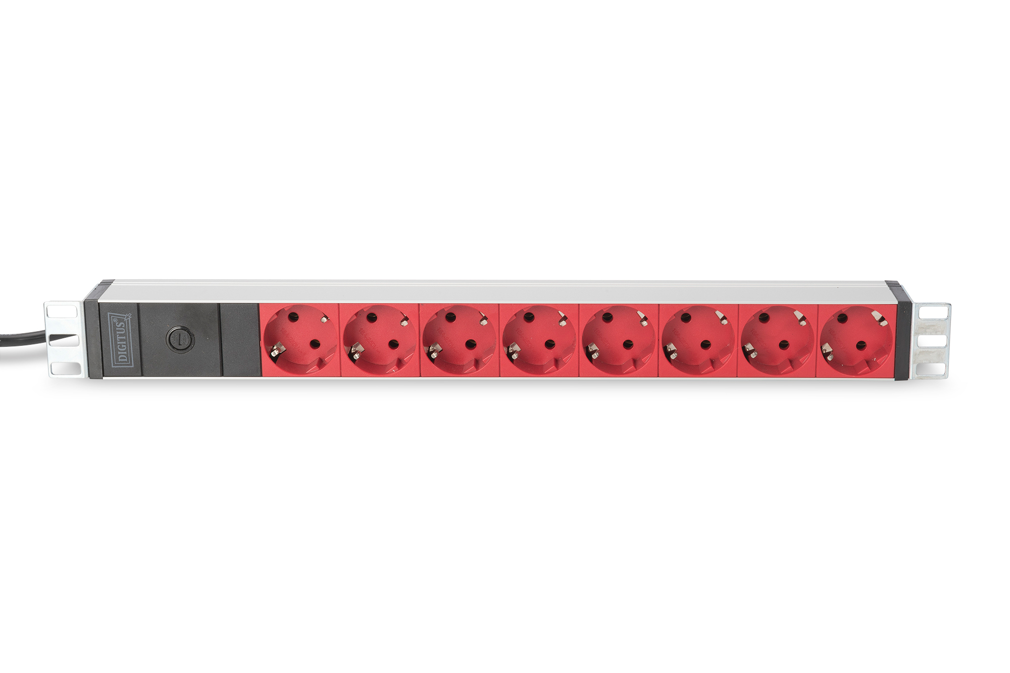 19" PDU, 8x Schuko rot, C14, 10A