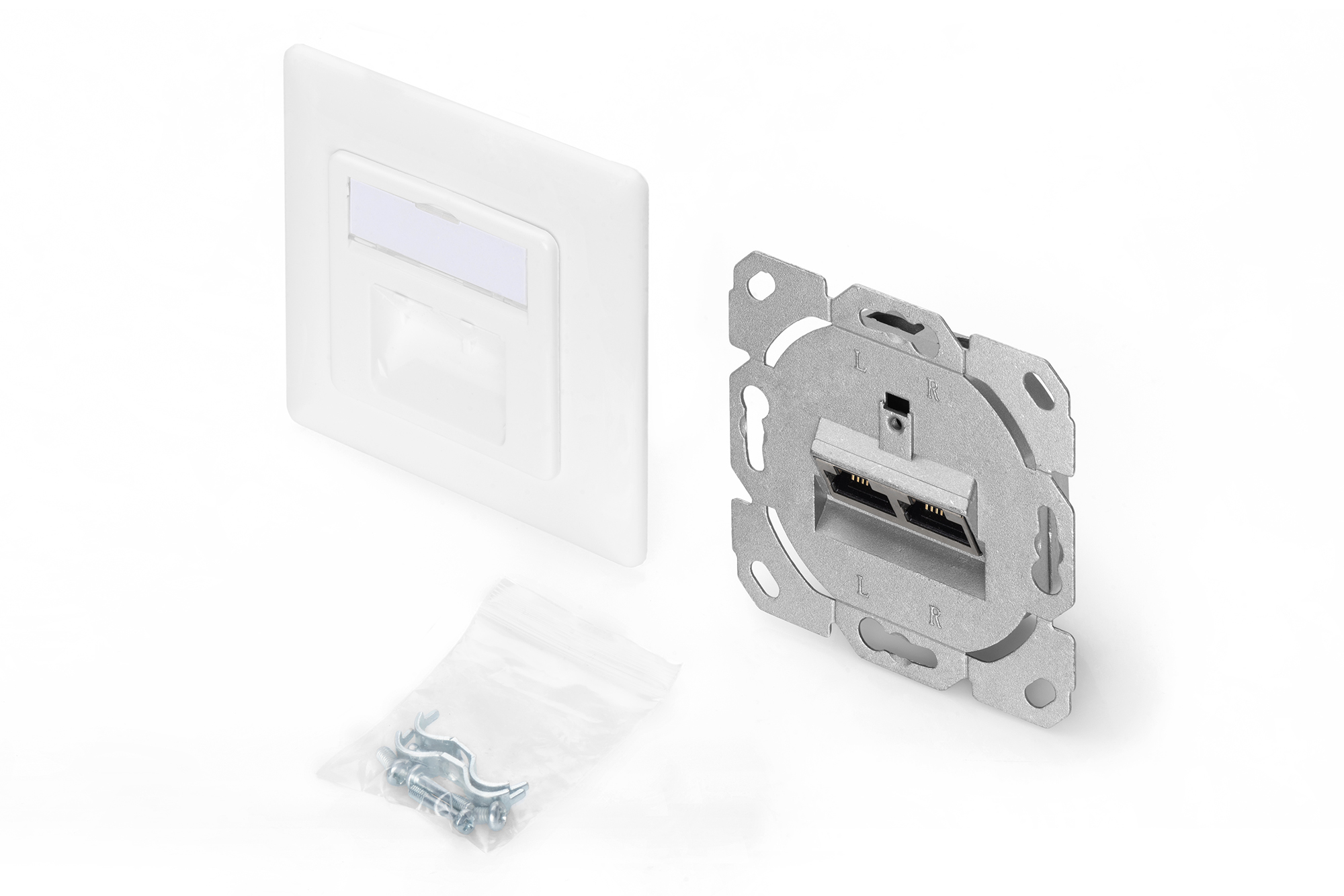 Cat.6A Netzwerkdose, 2x RJ45, UP, weiß