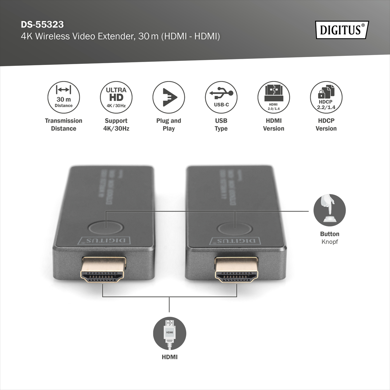 4K Wireless HDMI Extender Set, 30 m, HDMI auf HDMI