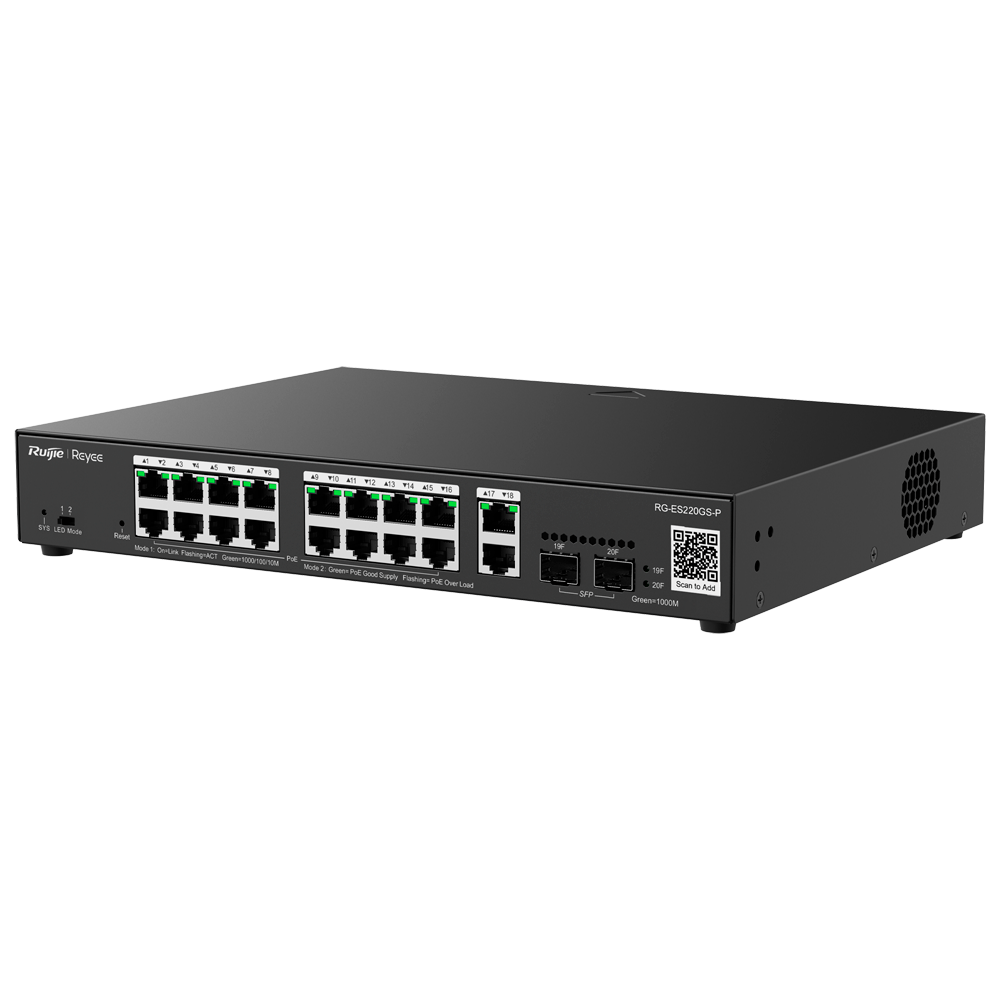 Smart PoE Switch, 16x PoE+, 2x SFP, 250W