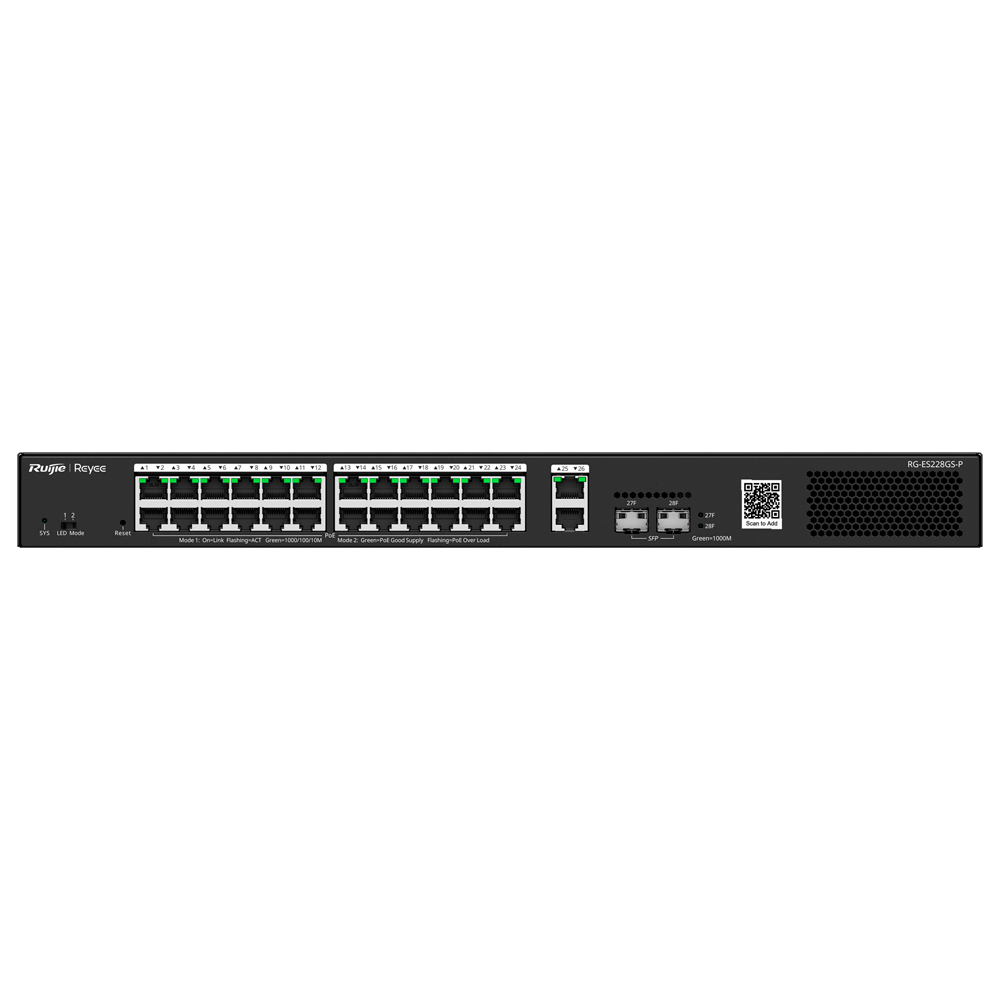Smart PoE Switch, 24x PoE+, 2x SFP, 370W