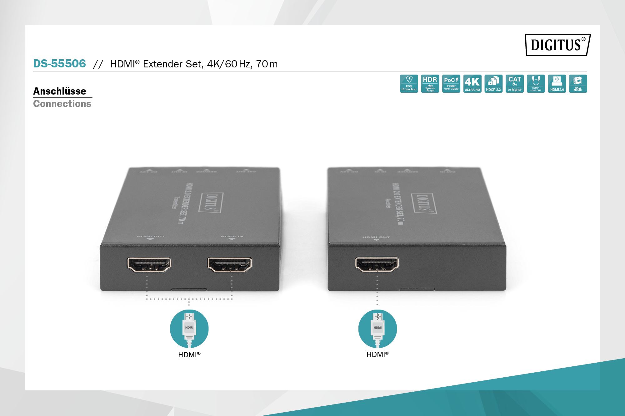 HDMI 2.0 Extender Set, 4K/60Hz, 70 m