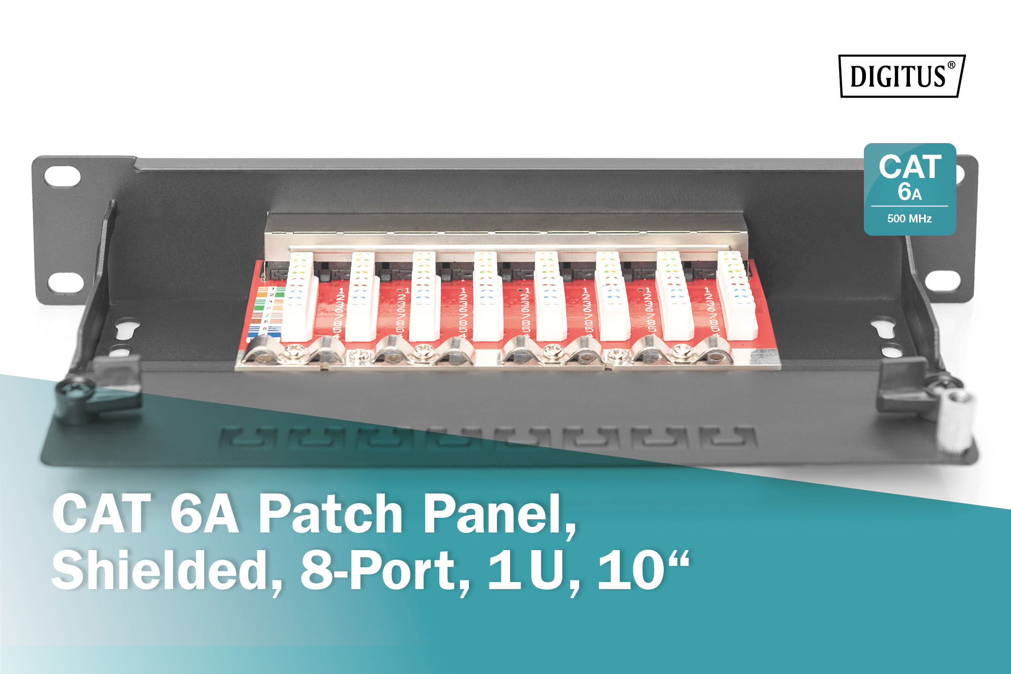 Cat.6A Patchpanel, 8-Port, 10", schwarz